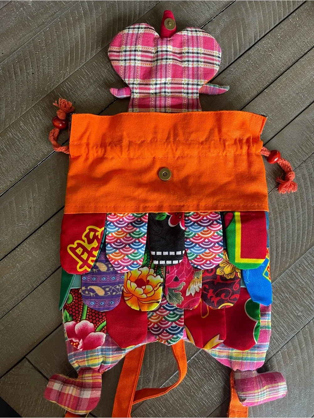 Colorful Orange Owl Kids Drawstring patchwork mini Backpack